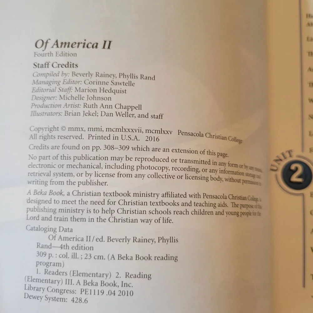 Abeka Of‎ America II Book Home School Reader Literature Summer Reading Grade 6